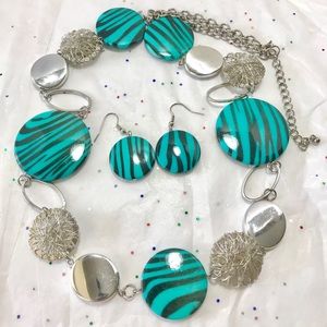 🔥Boho Turquoise Blue Silver Necklace Earrings Set